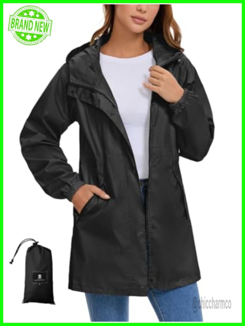 Lightweight Packable Waterproof Rain Jacket Hooded Women